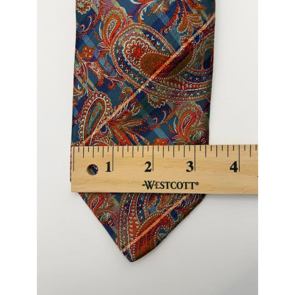 Robert Talbott Best of Class Silk Tie Blue Orange Paisley Made USA 3.25